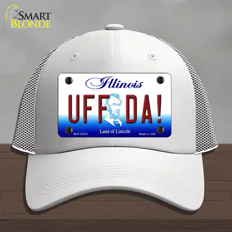 Uff Da Illinois Novelty License Plate Hat Mesh / White