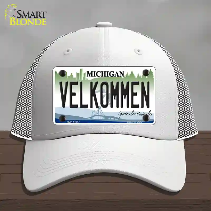 Velkommen Michigan Novelty License Plate Hat Mesh / White