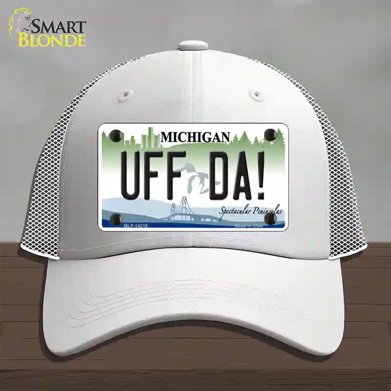 Uff Da Michigan Novelty License Plate Hat Mesh / White