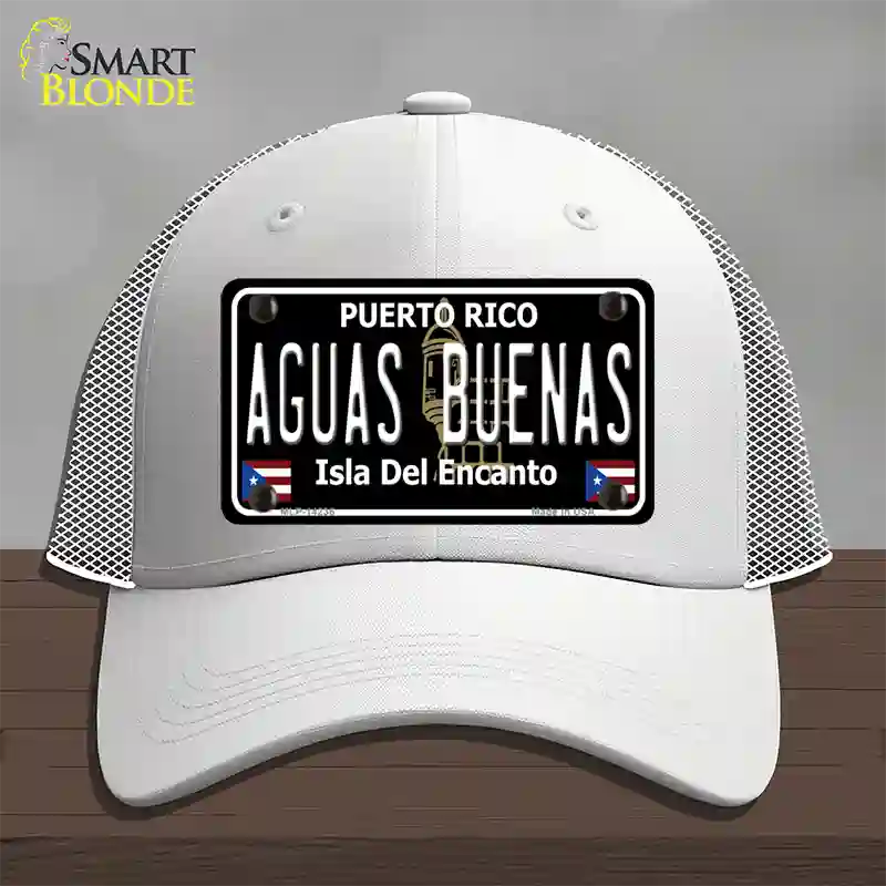 Aguas Buenas Puerto Rico Black Novelty License Plate Hat Mesh / White