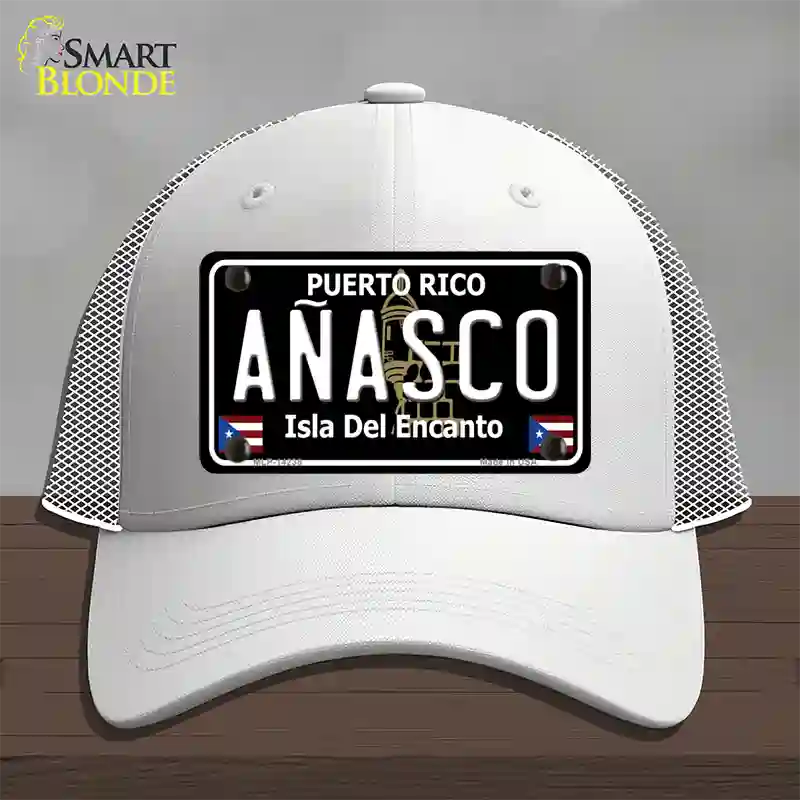 Anasco Puerto Rico Black Novelty License Plate Hat Mesh / White