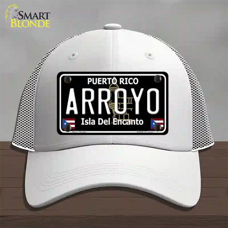 Arroyo Puerto Rico Black Novelty License Plate Hat Mesh / White