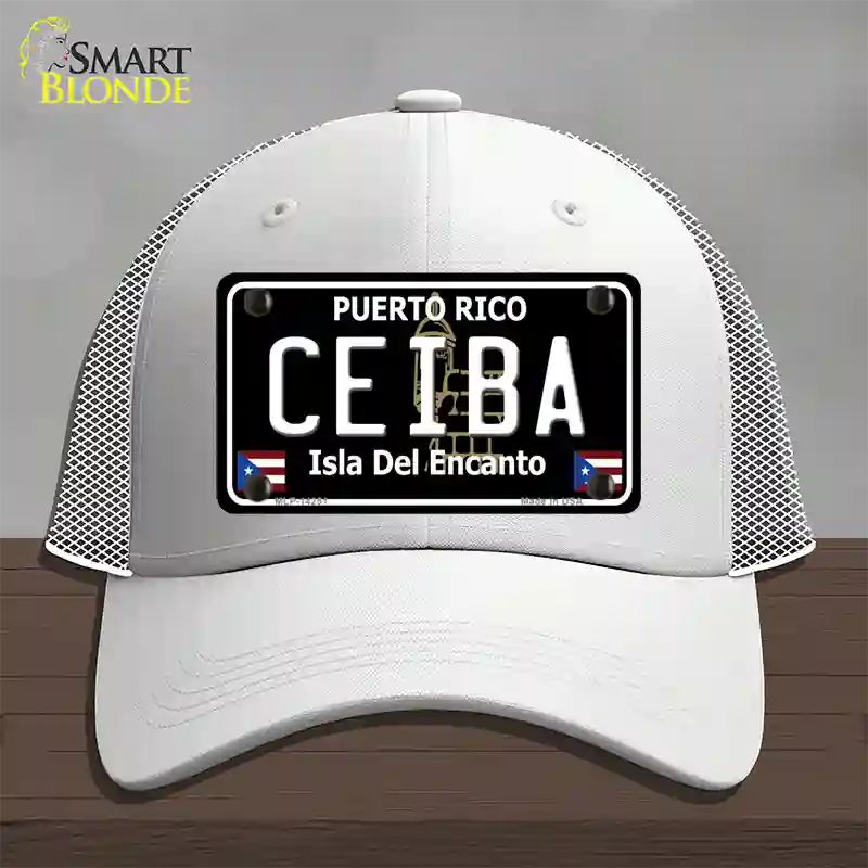 Ceiba Puerto Rico Black Novelty License Plate Hat Mesh / White