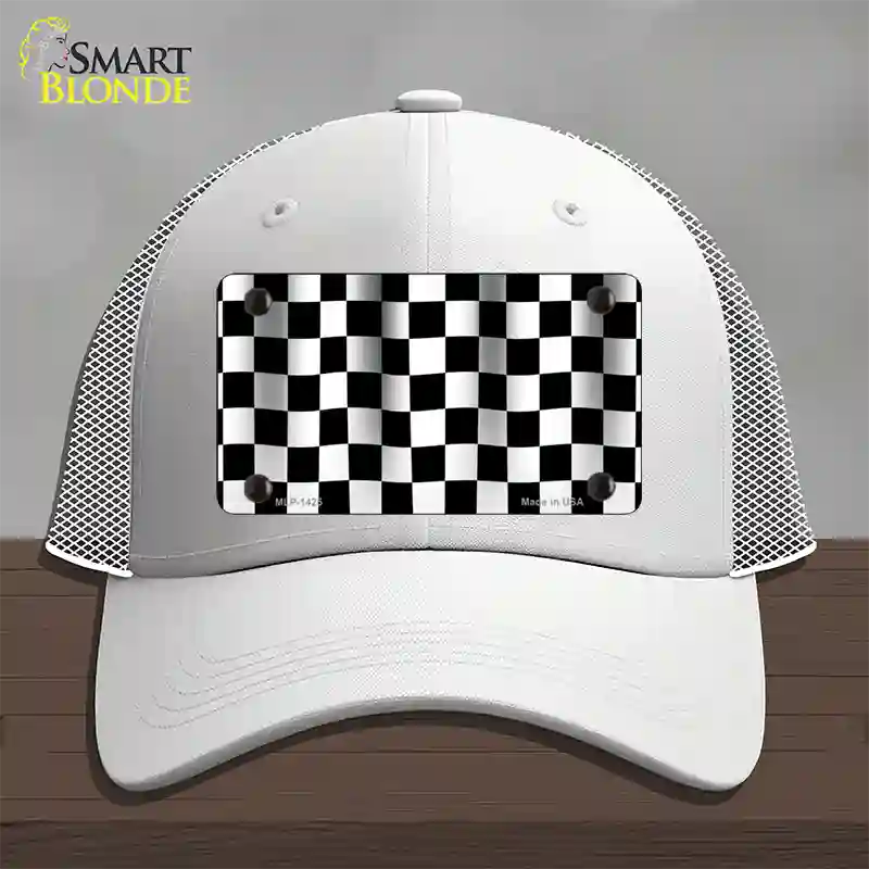 Waving Checkered Flag Novelty License Plate Hat Mesh / White