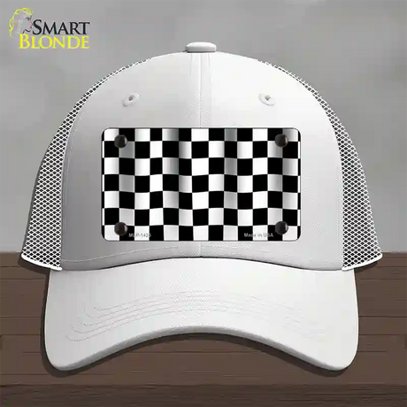 Waving Checkered Flag Novelty License Plate Hat Mesh / White