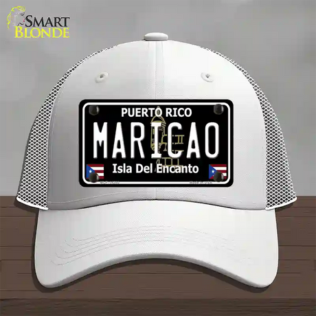 Maricao Puerto Rico Black Novelty License Plate Hat Mesh / White