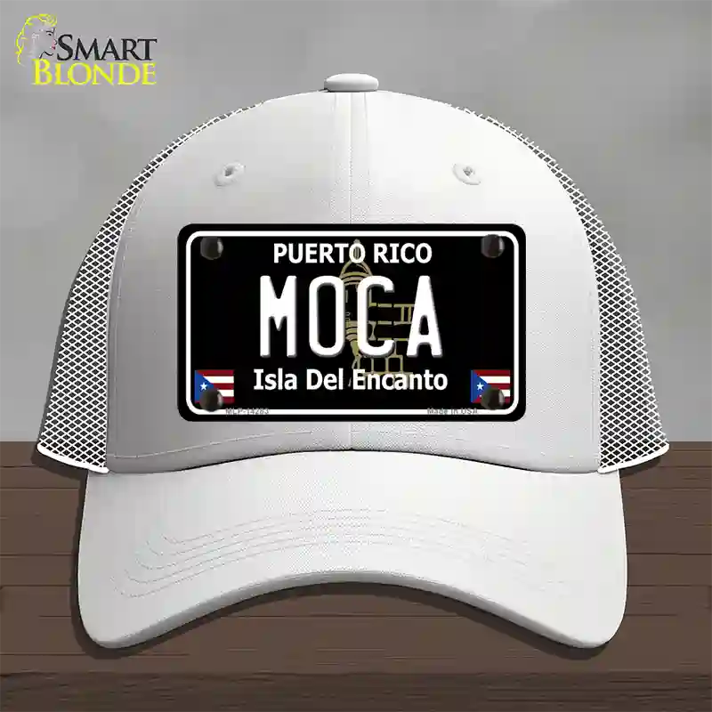 Moca Puerto Rico Black Novelty License Plate Hat Mesh / White