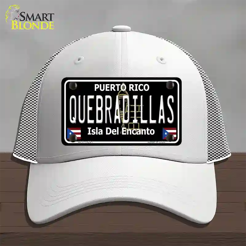 Quebradillas Puerto Rico Black Novelty License Plate Hat Mesh / White