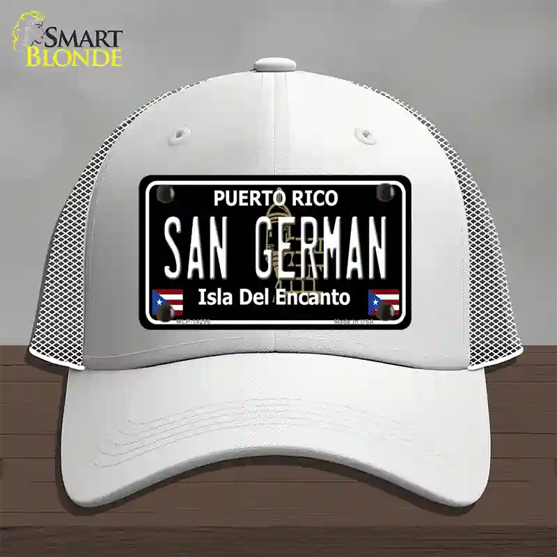 San German Puerto Rico Black Novelty License Plate Hat Mesh / White