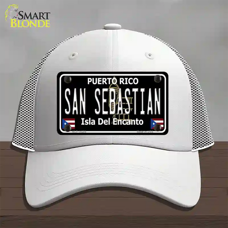 San Sebastian Puerto Rico Black Novelty License Plate Hat Mesh / White