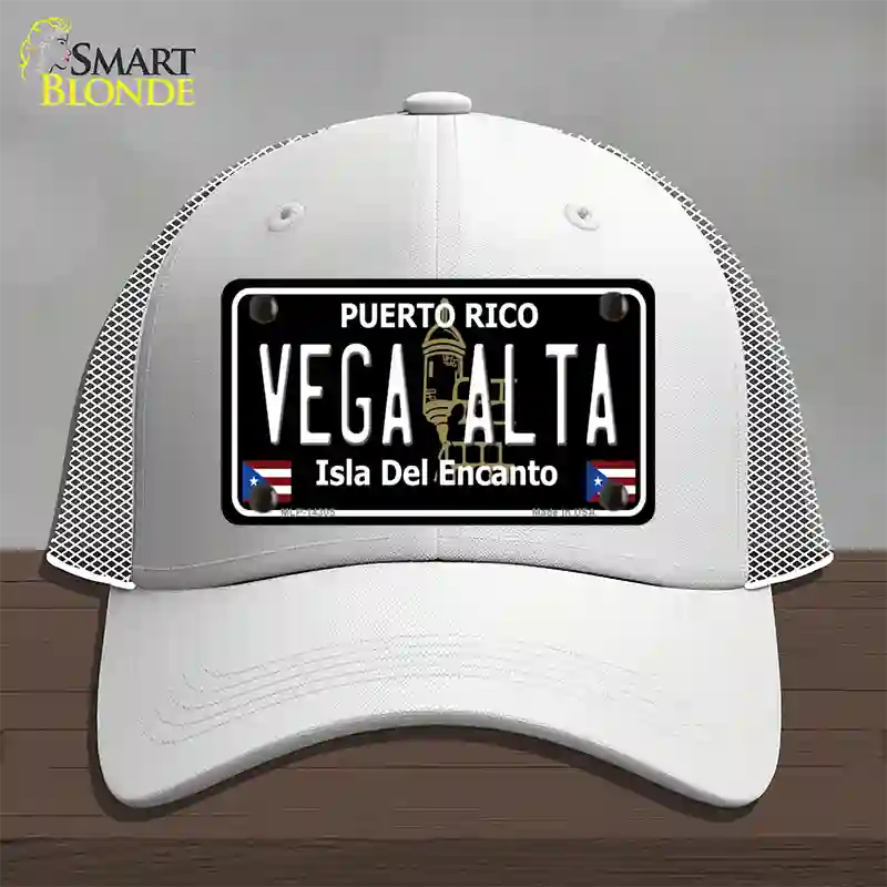 Vega Alta Puerto Rico Black Novelty License Plate Hat Mesh / White