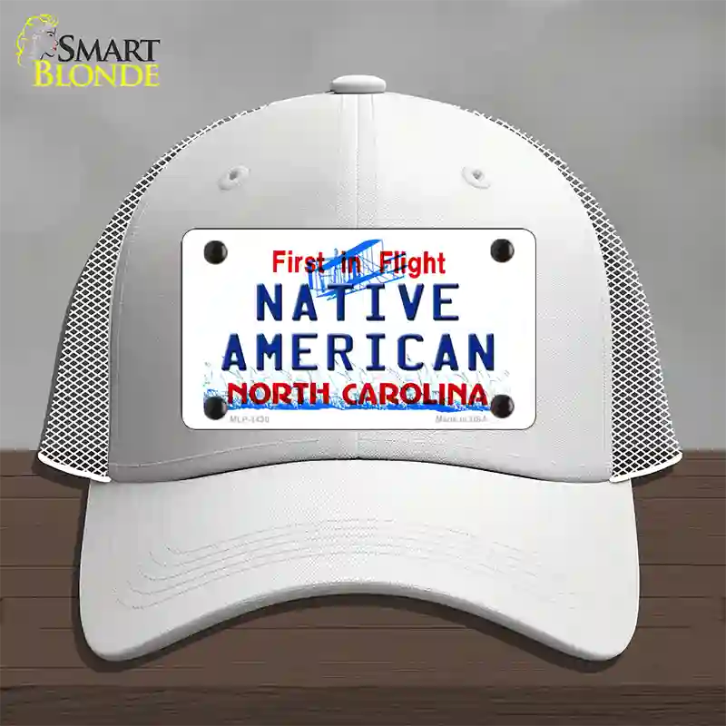 North Carolina Native American Novelty License Plate Hat Mesh / White