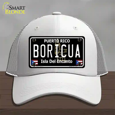 Boricua Puerto Rico Black Novelty License Plate Hat Mesh / White