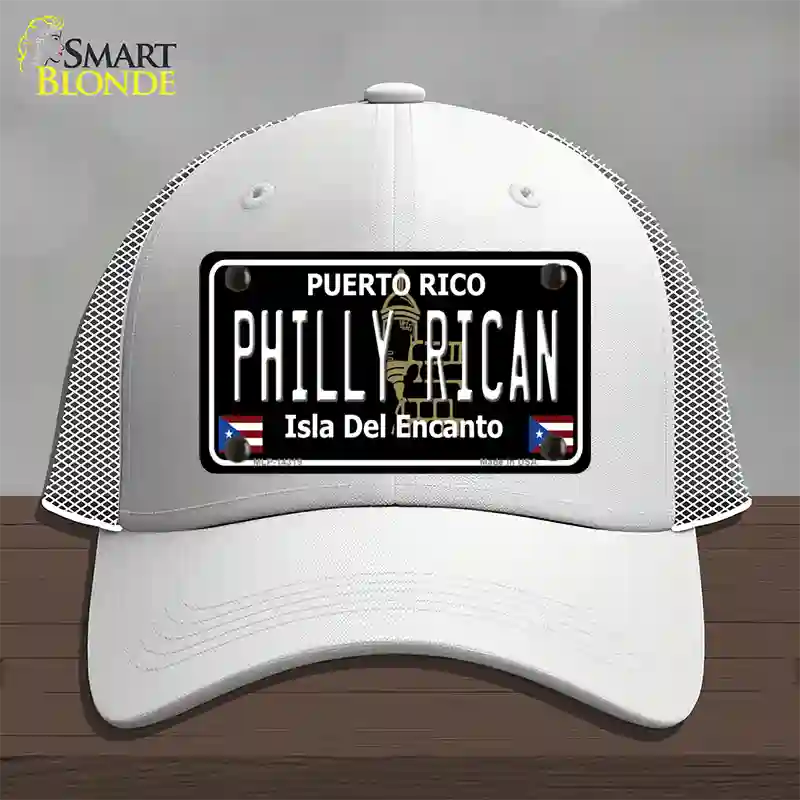 Philly Rican Puerto Rico Black Novelty License Plate Hat Mesh / White