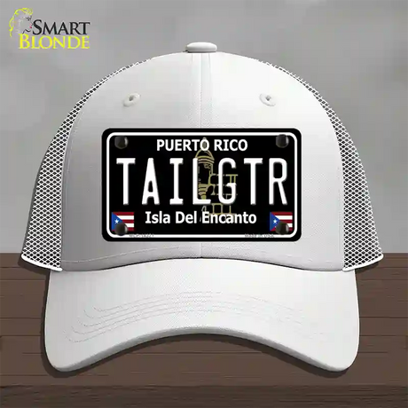 Tailgtr Puerto Rico Black Novelty License Plate Hat Mesh / White