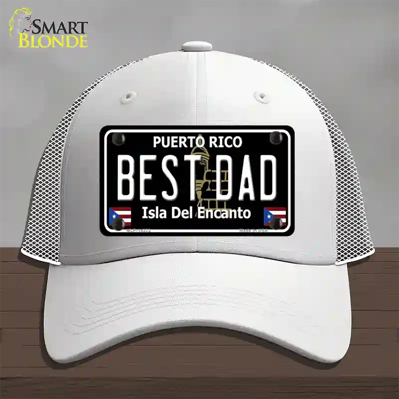 Best Dad Puerto Rico Black Novelty License Plate Hat Mesh / White