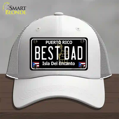 Best Dad Puerto Rico Black Novelty License Plate Hat Mesh / White