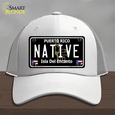 Native Puerto Rico Black Novelty License Plate Hat Mesh / White