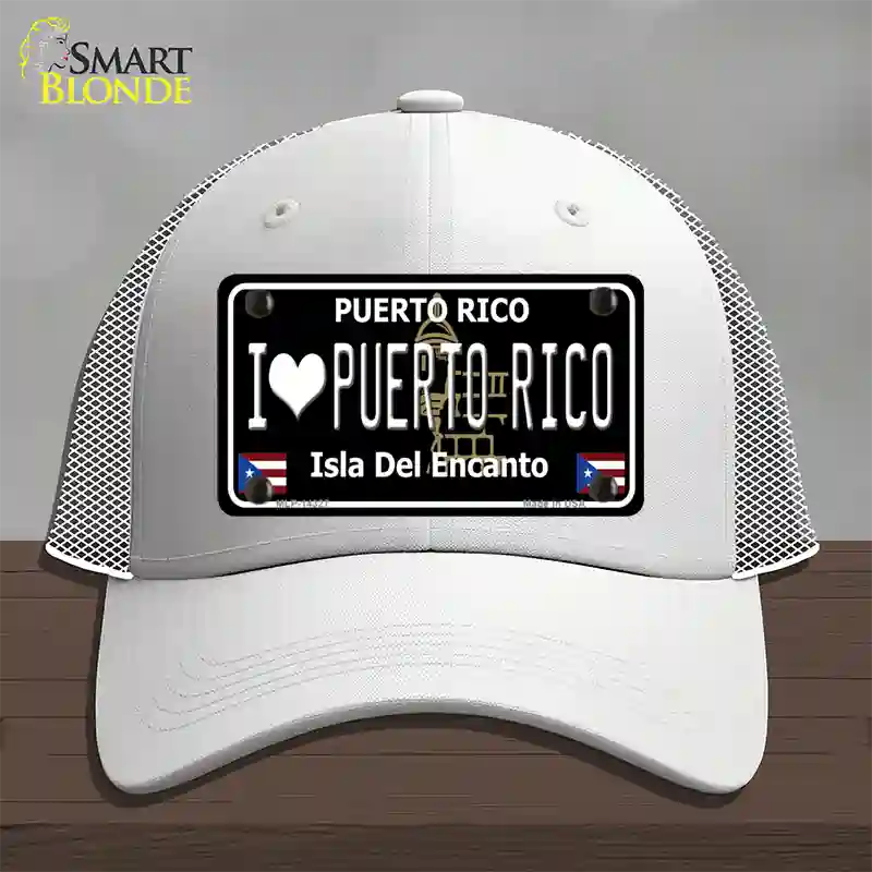 I Love Puerto Rico Black Novelty License Plate Hat Mesh / White