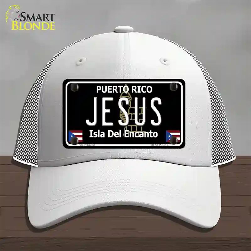 Jesus Puerto Rico Black Novelty License Plate Hat Mesh / White