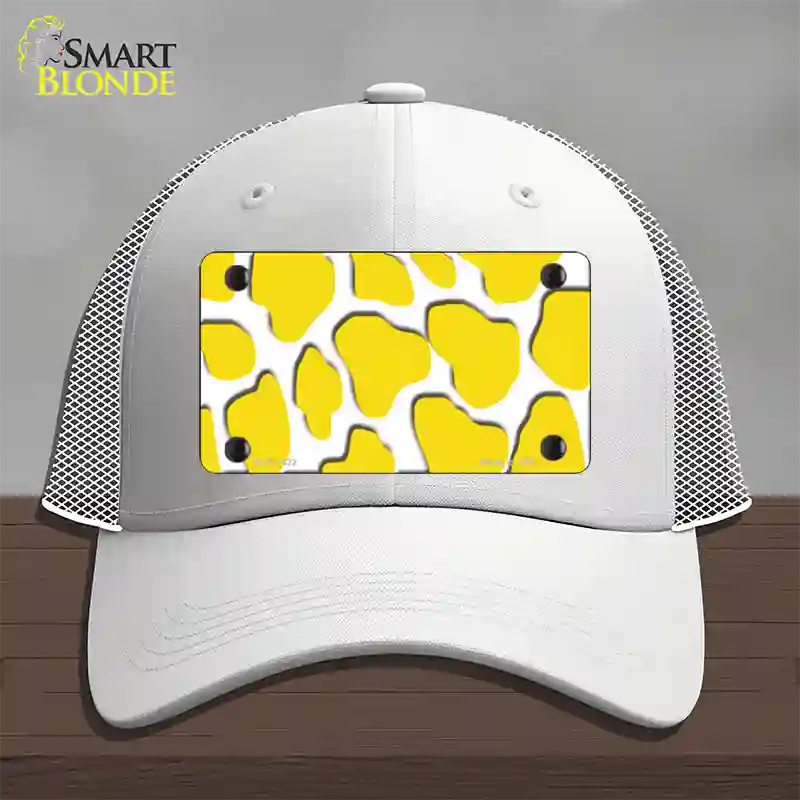 Yellow White Giraffe Novelty License Plate Hat Mesh / White