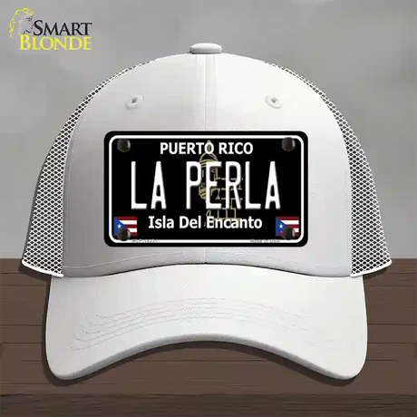 La Perla Puerto Rico Black Novelty License Plate Hat Mesh / White