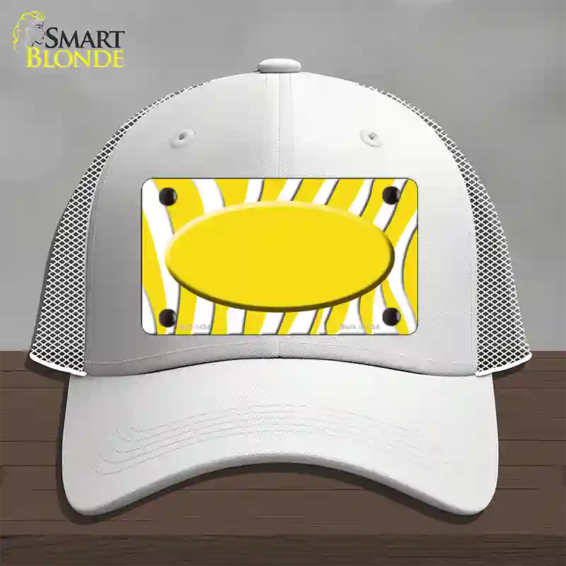 Yellow White Zebra Yellow Center Oval Novelty License Plate Hat Mesh / White