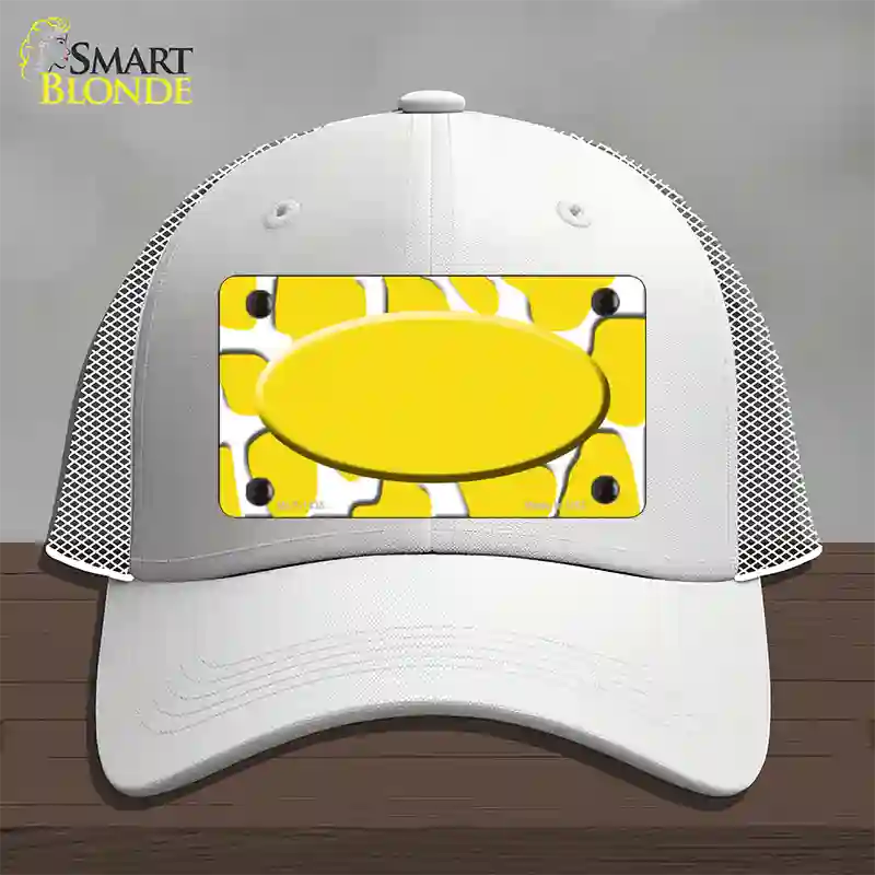 Yellow White Giraffe Yellow Center Oval Novelty License Plate Hat Mesh / White