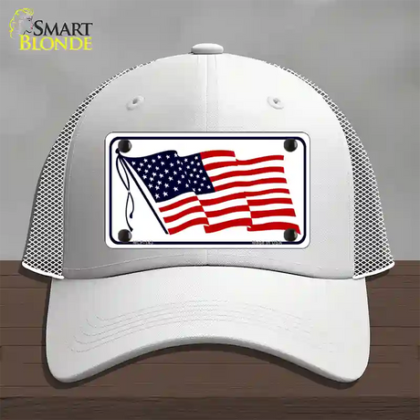 American Flag Waving White Novelty License Plate Hat Mesh / White