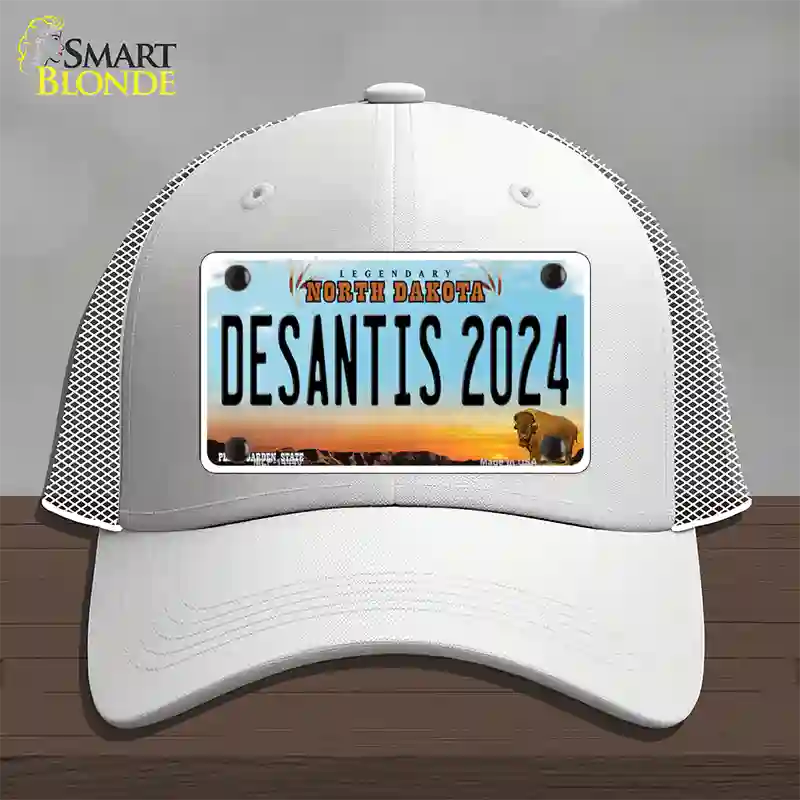 Desantis 2024 North Dakota Novelty License Plate Hat Mesh / White