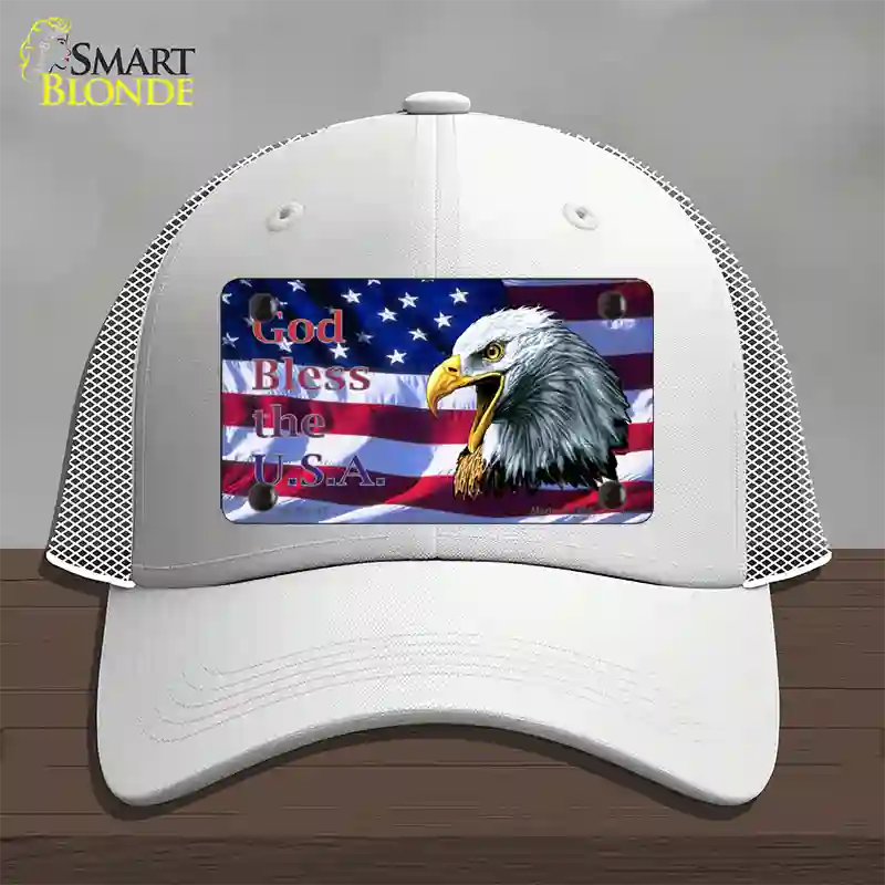 God Bless The USA Eagle Novelty License Plate Hat Mesh / White