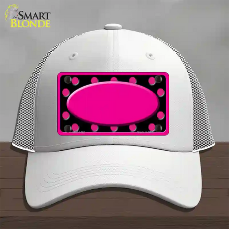 Pink Black Polka Dots Pink Frame And Center Oval Novelty License Plate Hat Mesh / White