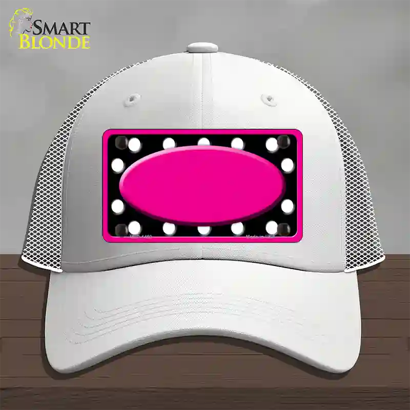 White Black Polka Dots Pink Frame And Center Oval Novelty License Plate Hat Mesh / White