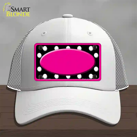 White Black Polka Dots Pink Frame And Center Oval Novelty License Plate Hat Mesh / White