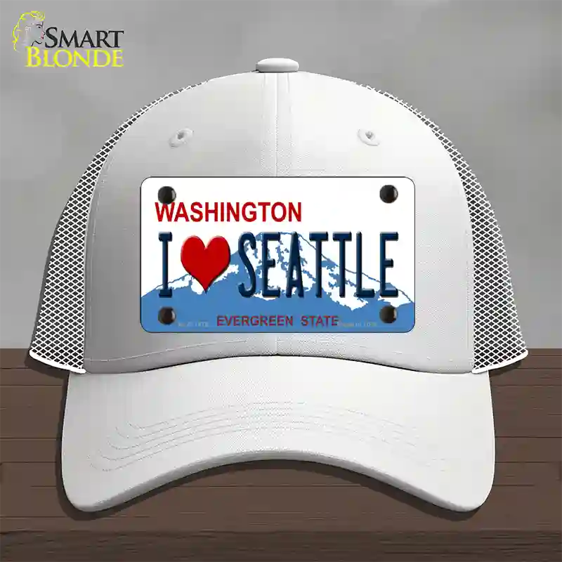 I Love Seattle Washington Novelty License Plate Hat Mesh / White