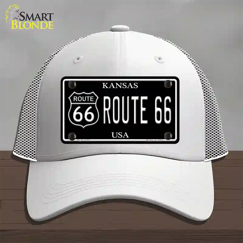 Route 66 Kansas Black Novelty License Plate Hat Mesh / White