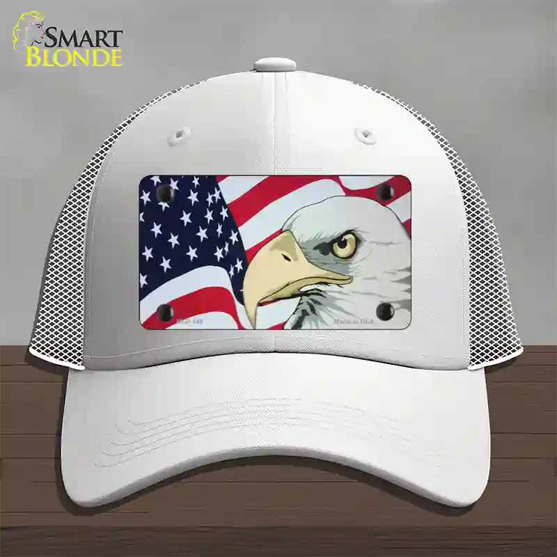 American Flag With Eagle Novelty License Plate Hat Mesh / White