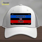 Police Vs. Fire Novelty License Plate Hat Mesh / White