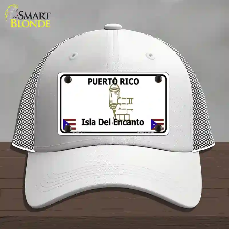 Puerto Rico Novelty License Plate Hat Mesh / White