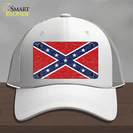 Distressed Confederate Flag Novelty License Plate Hat Mesh / White