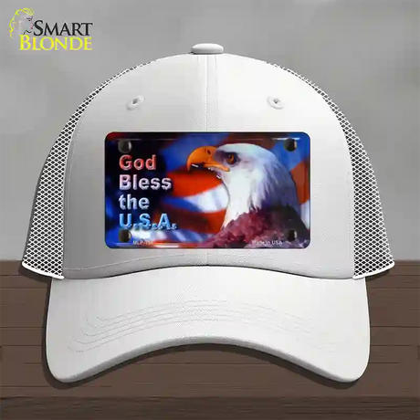 God Bless USA Eagle Novelty License Plate Hat Mesh / White