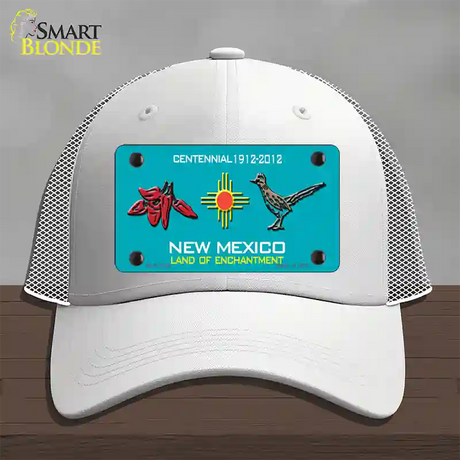 Red Chili & Road Runner New Mexico Teal Novelty License Plate Hat Mesh / White