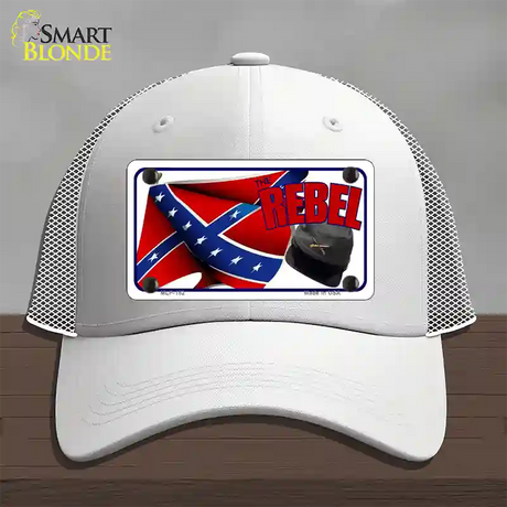 Rebel Cap And Flag Novelty License Plate Hat Mesh / White