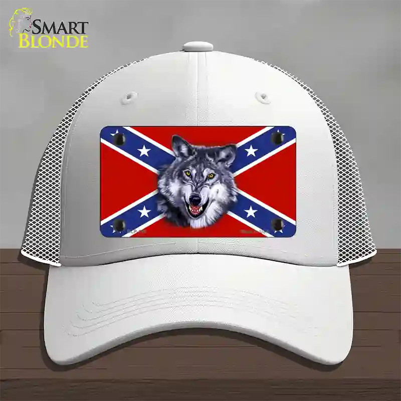 Confederate Flag Wolf Novelty License Plate Hat Mesh / White