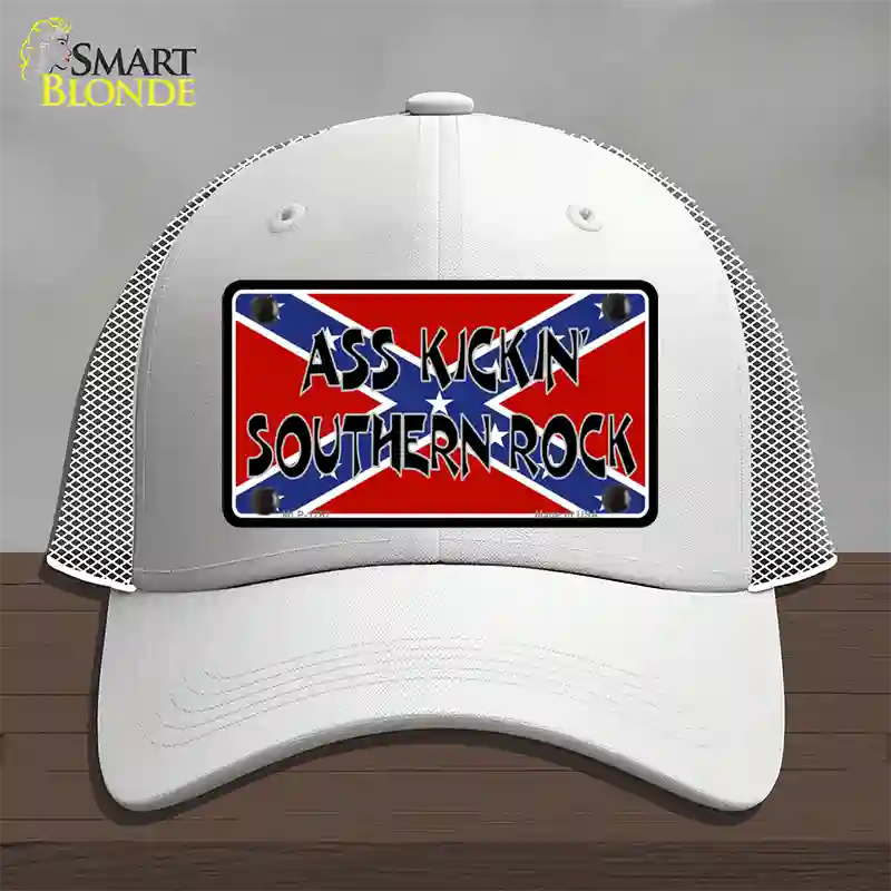 Southern Rock Confederate Flag Novelty License Plate Hat Mesh / White