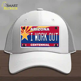 Arizona Centennial I Work Out Novelty License Plate Hat Mesh / White