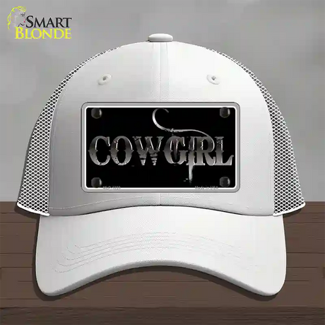 Cowgirl Black Novelty License Plate Hat Mesh / White