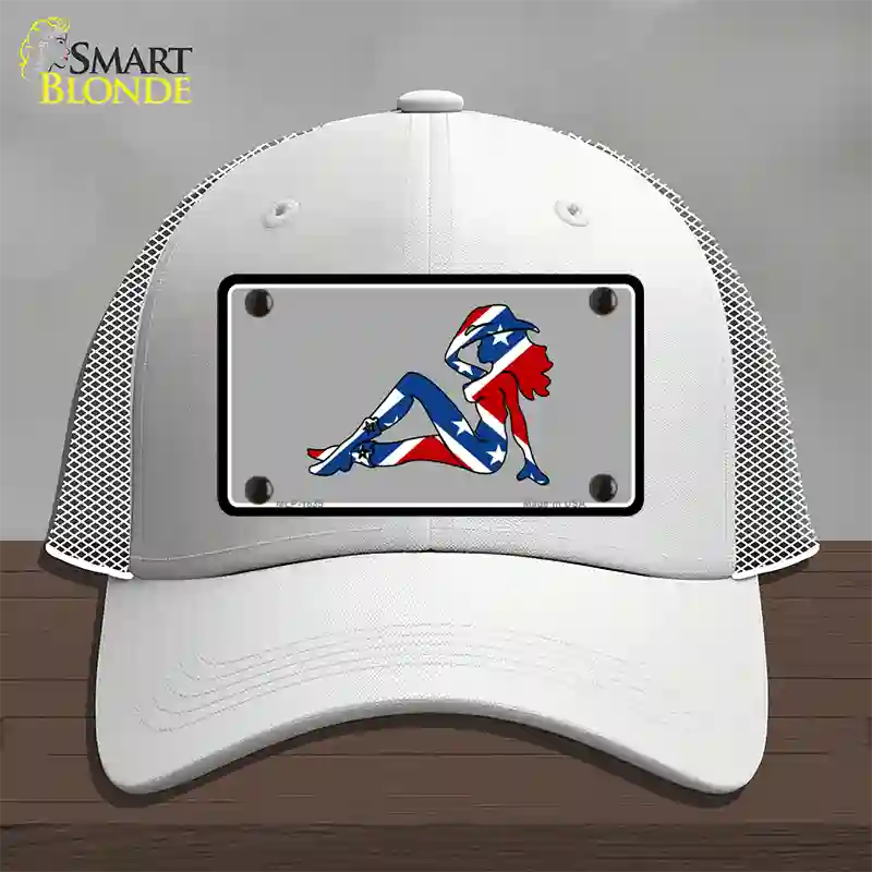 Confederate Flag Mud Flap Girl Novelty License Plate Hat Mesh / White