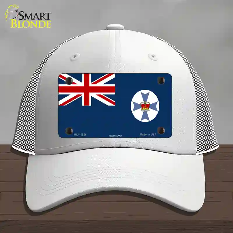 Queensland Flag Novelty License Plate Hat Mesh / White