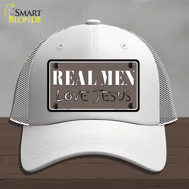 Real Men Love Jesus Novelty License Plate Hat Mesh / White